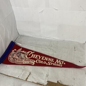 Vintage 1960s Cheyenne Mt Colorado Springs Red Pennant Felt Souvenir 18”